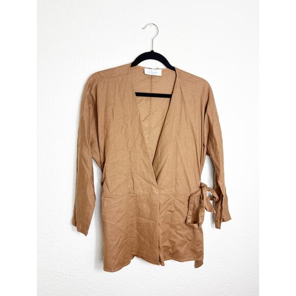 Revolve L’Academie The Jacqie Top Size Medium Tiramisu Brown Wrap Front - Picture 3 of 13